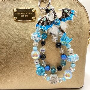 💜🩵🐉Luxury Bag/Phone Chain Charm/Keychain PURPLE or BLUE Flying Dragon Crystals
